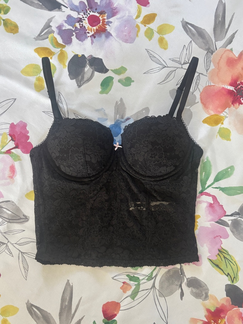 PINK - Women’s Black Lace Longline Corset Bralette